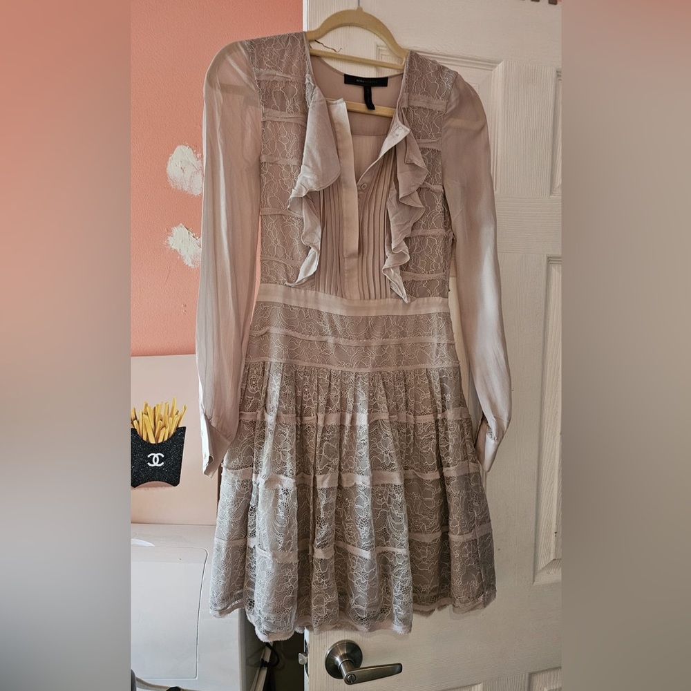 BCBGMaxAzria Cream Lace Dress 100% silk